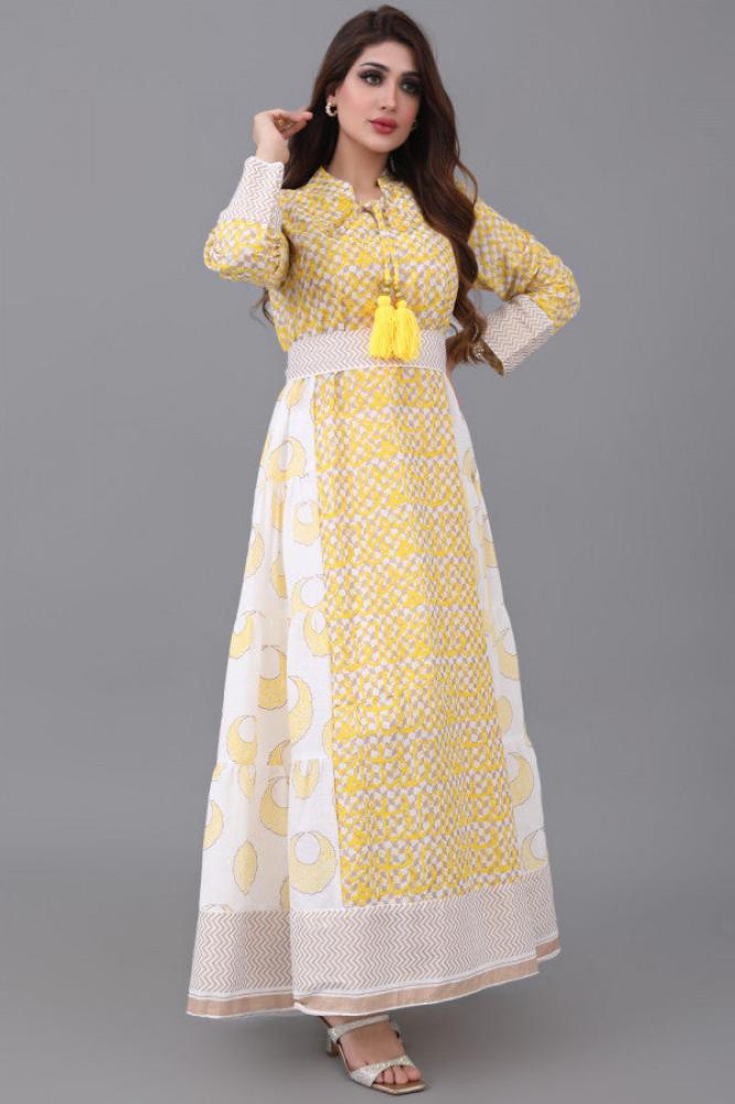 Yellow galabiya with a cloche design and Islamic patterns المقاس:(L)