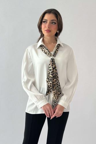 Sugar leopard print satin blouse with tie المقاس:(XL - 42)