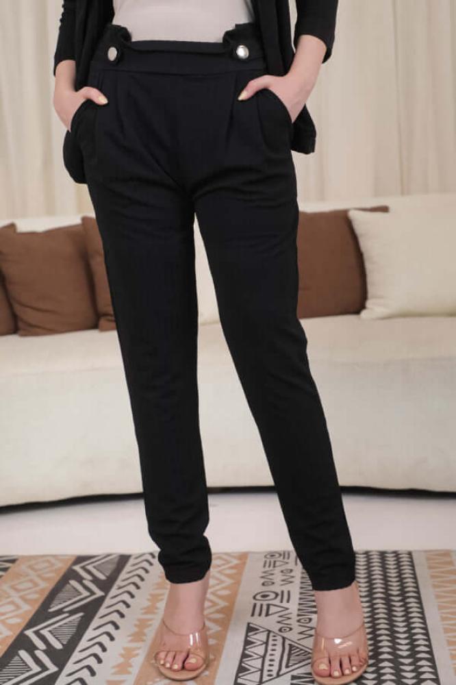 Black high waist button down pants المقاس:(L)