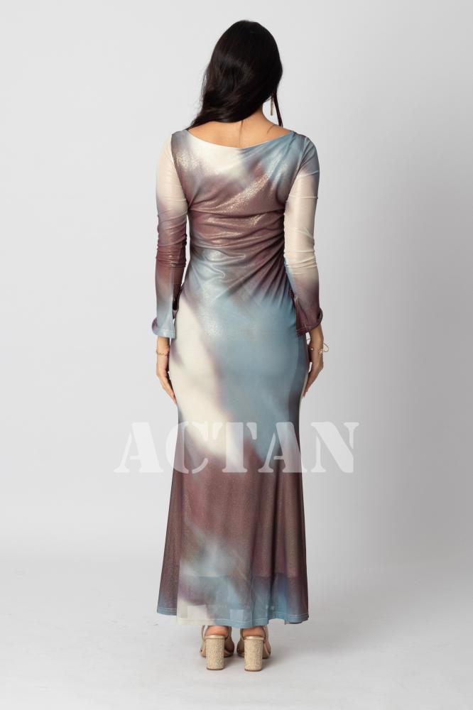Brown metallic bodycon maxi dress المقاس:(L - 40)