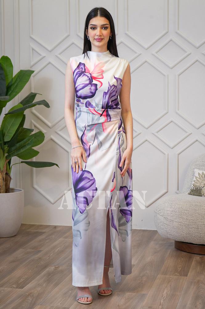 Floral print draped maxi dress المقاس:(L - 40)
