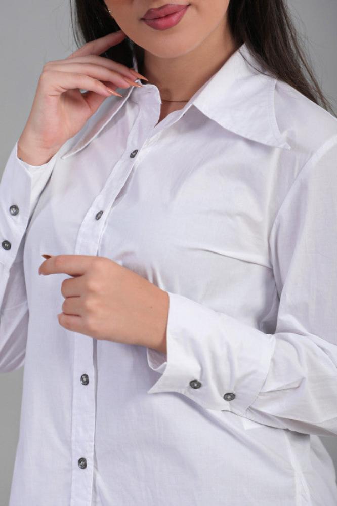 Solid color button-up polo shirt in white المقاس:(M)
