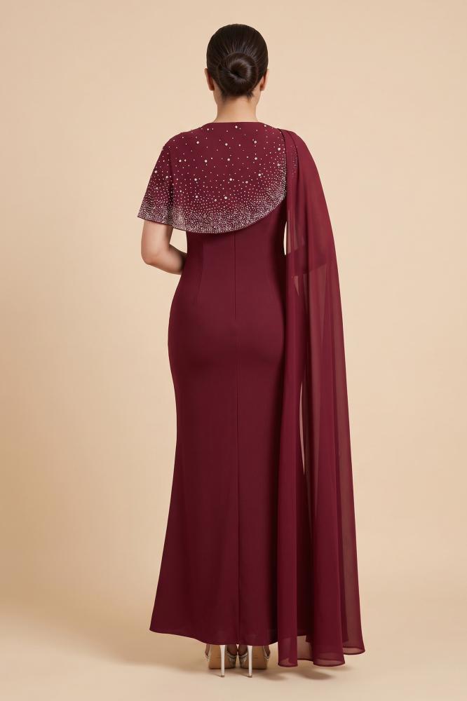 Maxi dress with a rhinestone-embellished collar المقاس:(S - 36)