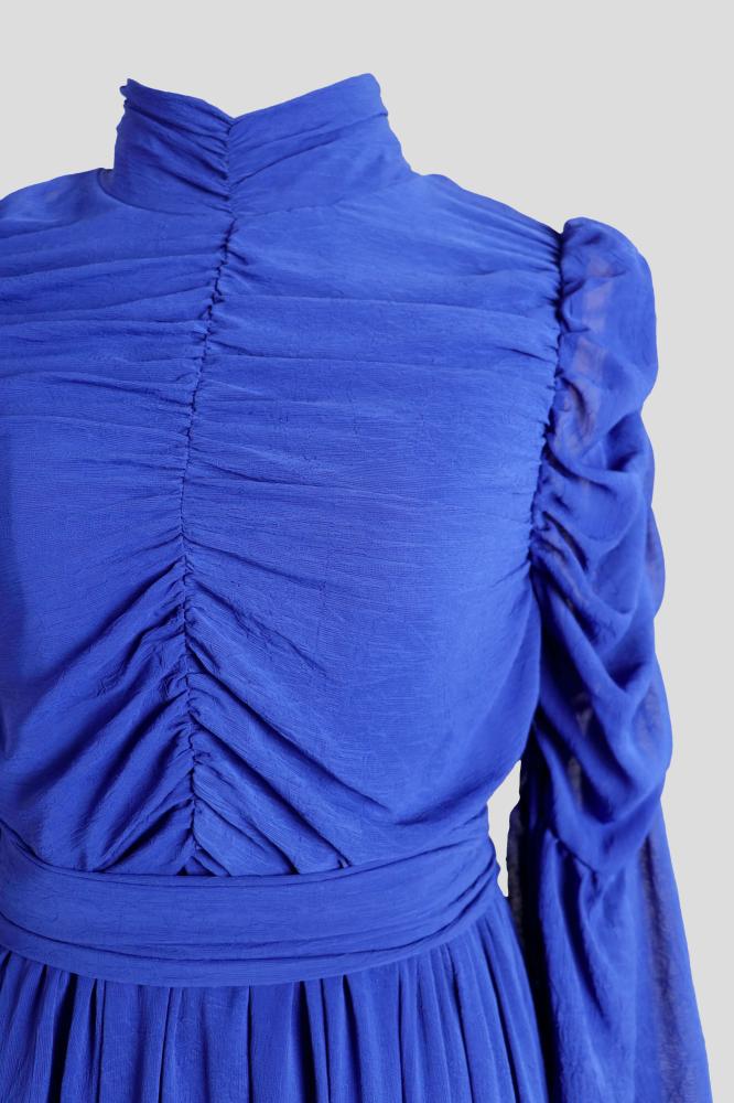 Blue solid draped dress المقاس:(L)