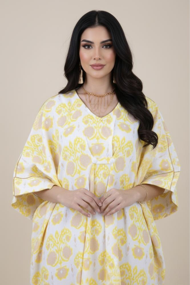 Yellow butterfly print jalabiya المقاس:(Free Size)