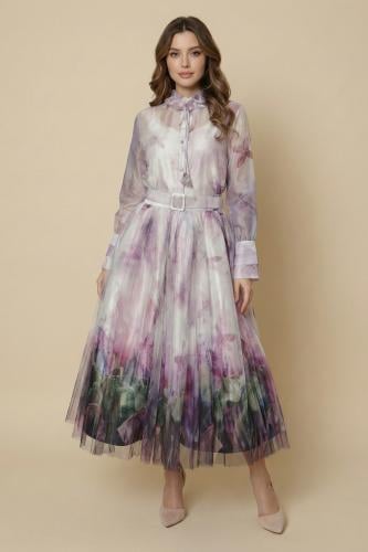 Purple organza skirt and blouse set المقاس:(S - 36)
