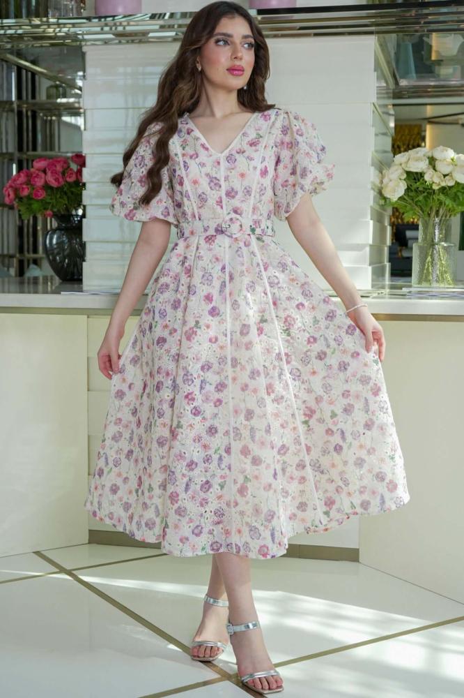 Floral print midi dress المقاس:(M - 38)