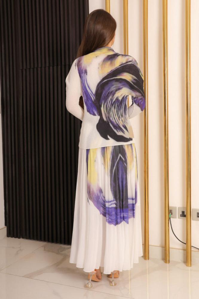 Two-piece spring set, skirt and blouse with colorful prints المقاس:(L - 40)