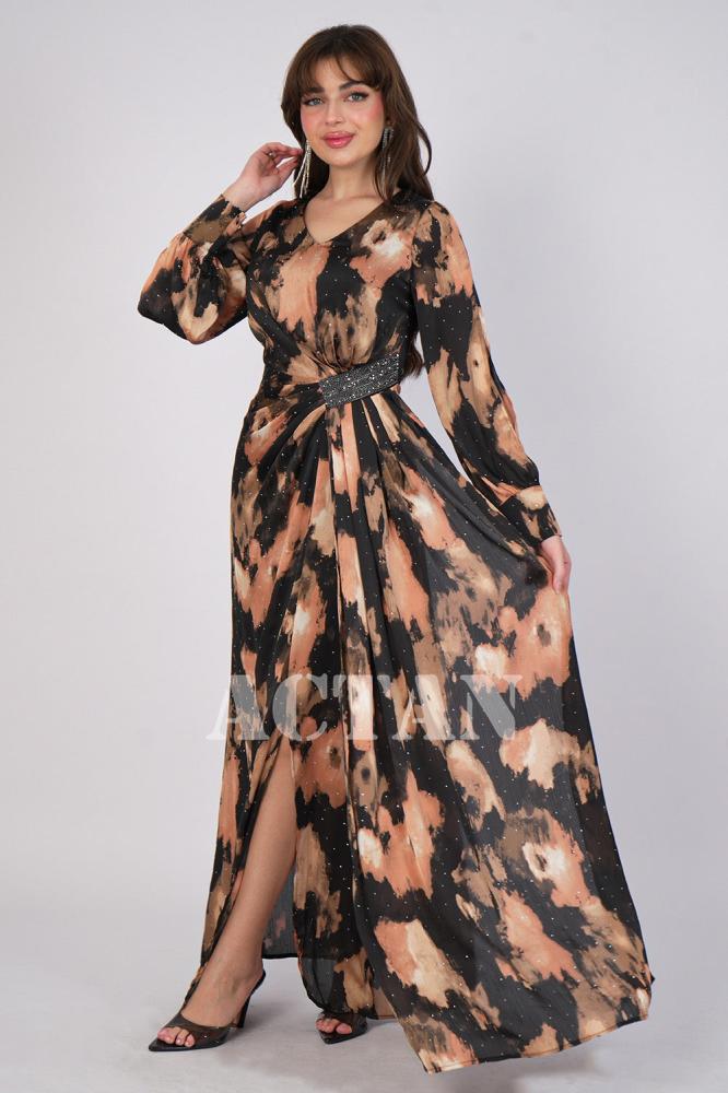Side pleated maxi dress المقاس:(XL - 42)