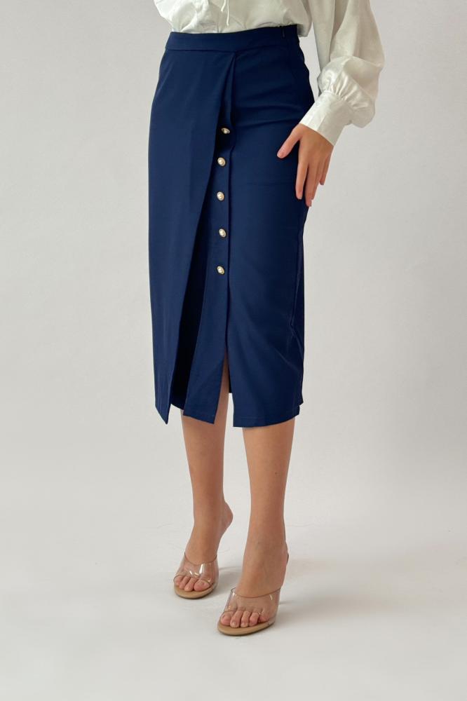 Bazarir Lulu midi skirt, navy blue المقاس:(L)