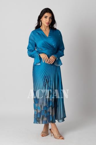 Floral print pleated dress المقاس:(XXL - 44)