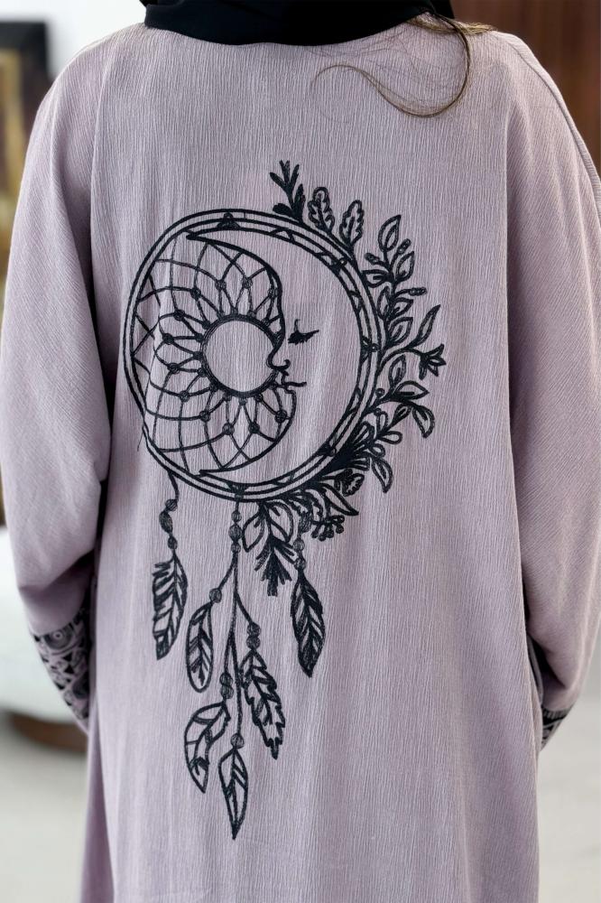 Wide crepe abaya with patterns المقاس:(52)