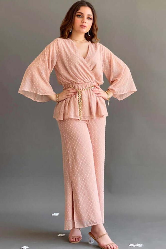 2-piece set with a pink chain belt المقاس:(L)