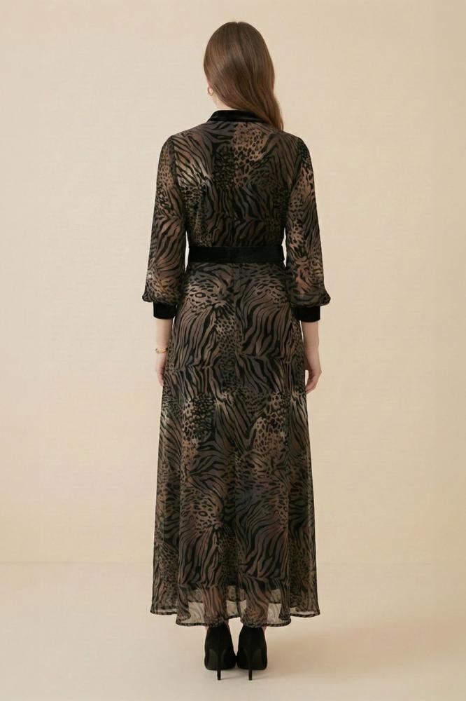 Leopard Print Velvet Maxi Dress المقاس:(L - 40)
