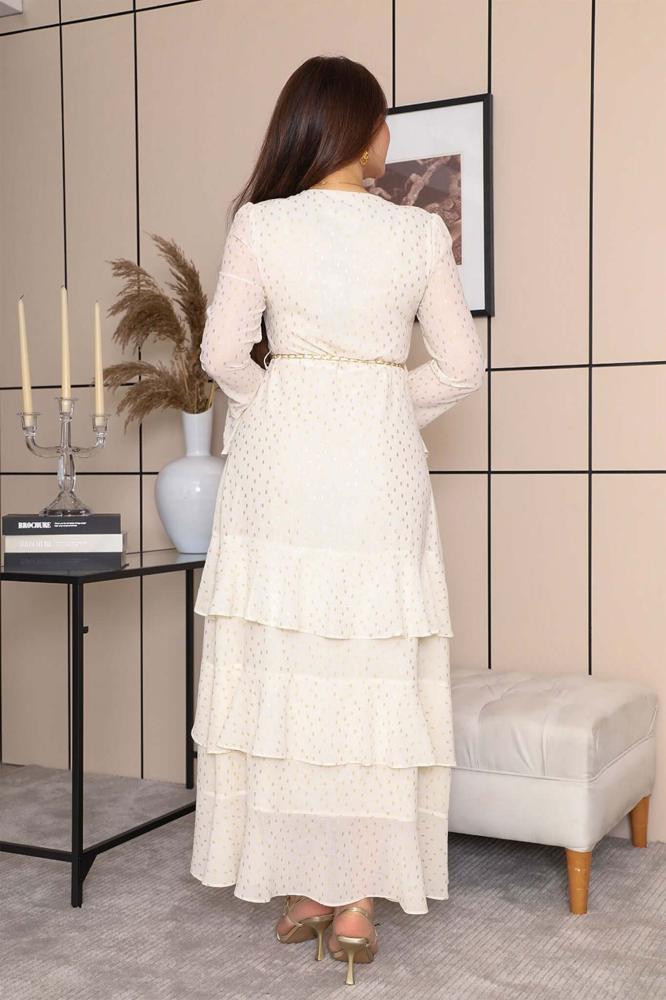 Gold Polka Dot Tiered Midi Dress المقاس:(L - 40)
