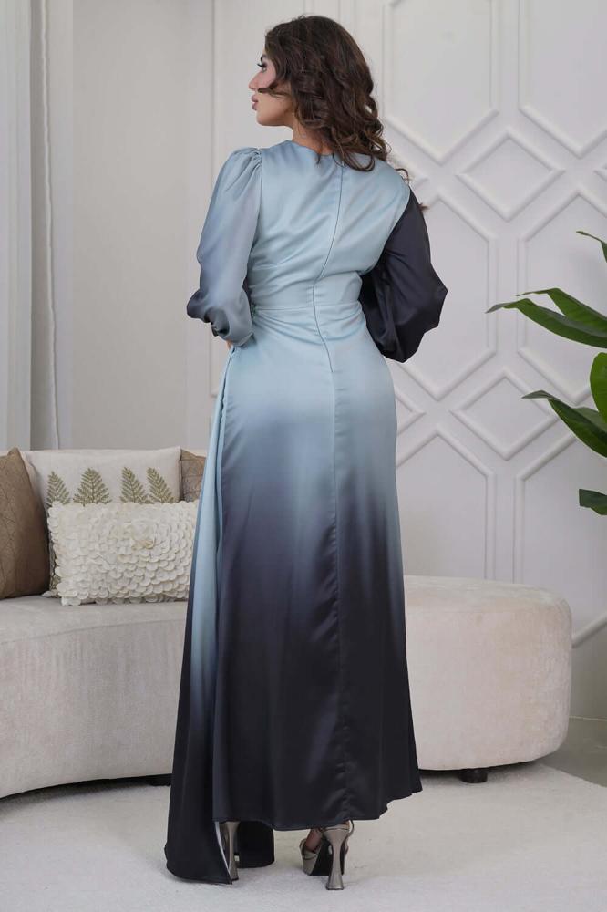 Empire maxi dress with pearl and beaded detail in blue المقاس:(L - 40)