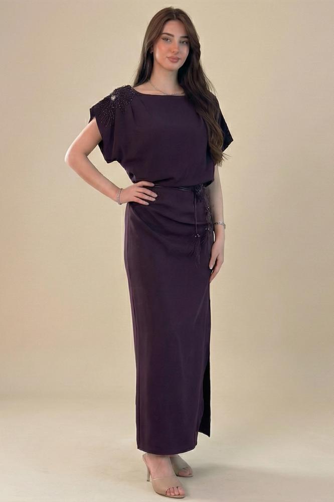 Purple floral off-the-shoulder maxi dress المقاس:(L - 40)