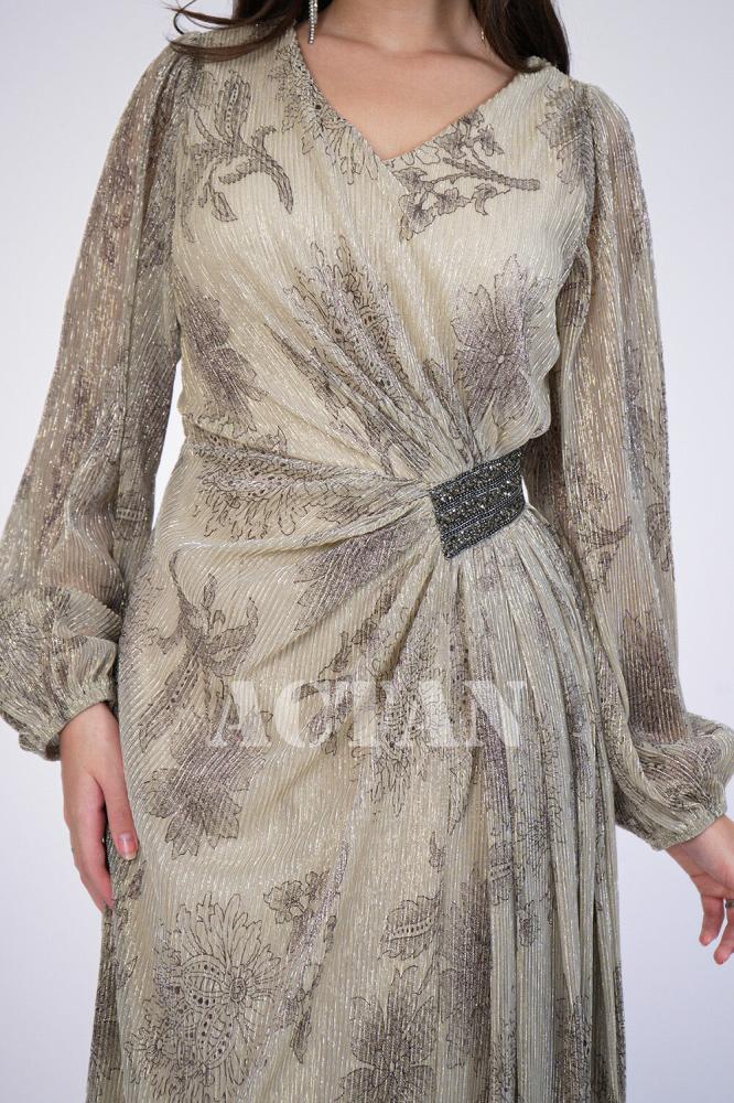 Long draped dress with side slit المقاس:(XL - 42)