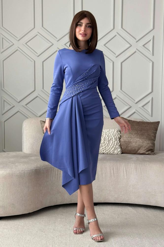 Light purple draped sequin midi dress المقاس:(S - 36)