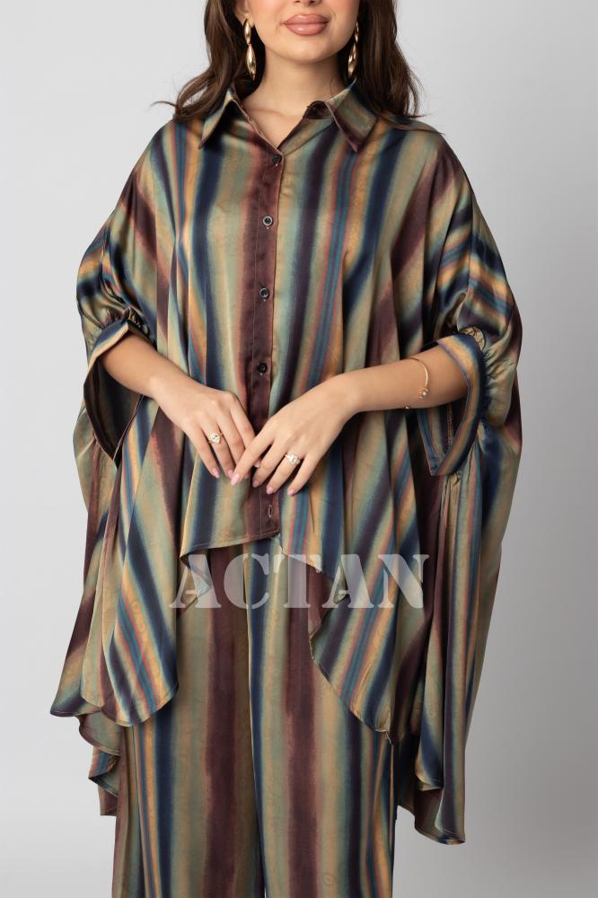 Striped pants and blouse set المقاس:(L - 40)