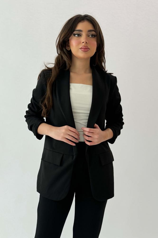 Black Notched Lapel Jacket with Cuffed Sleeves المقاس:(M - 38)