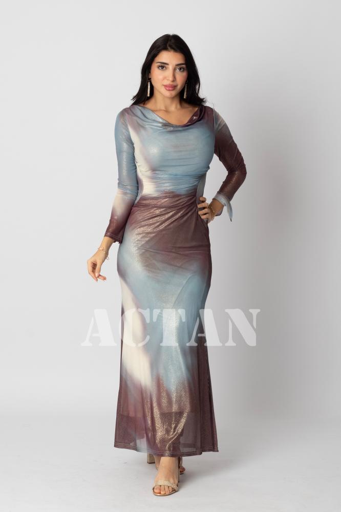 Brown metallic bodycon maxi dress المقاس:(L - 40)