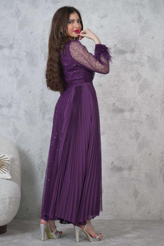 Sequin maxi dress with sheer sleeves in mauve المقاس:(M - 38)