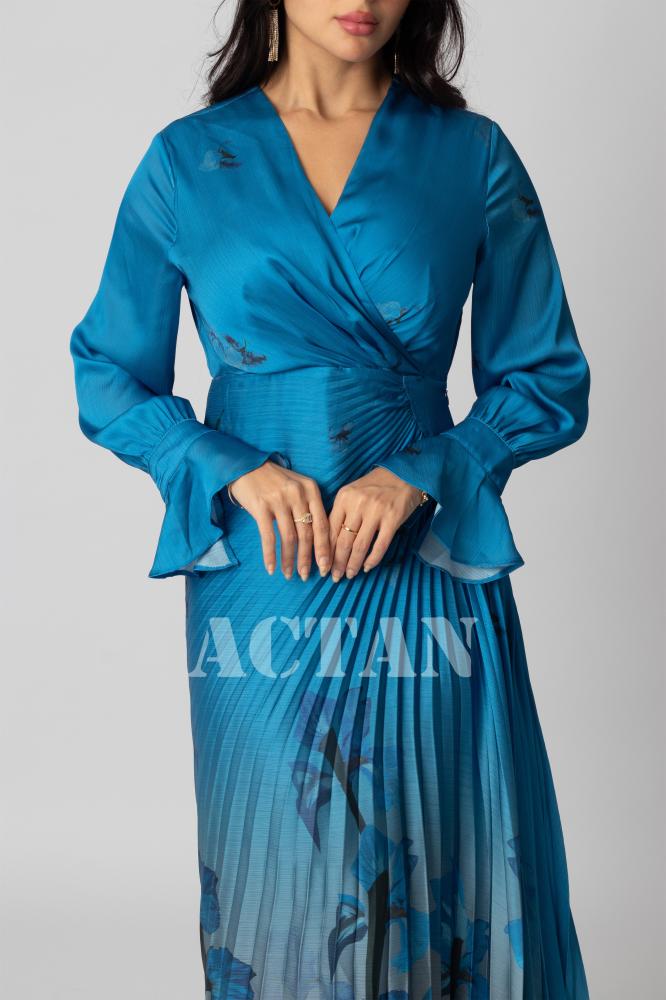 Floral print pleated dress المقاس:(S - 36)