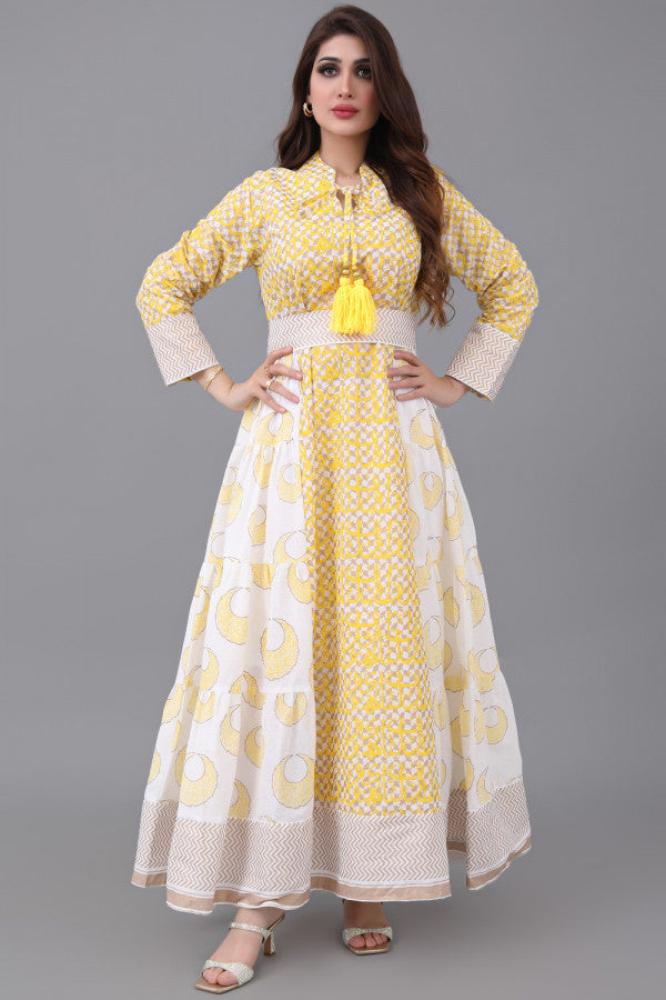 Yellow galabiya with a cloche design and Islamic patterns المقاس:(L)