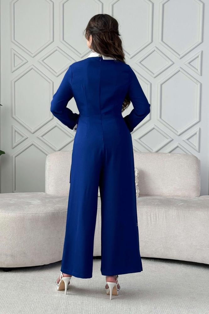 Blue sequin wrap jumpsuit المقاس:(L - 40)