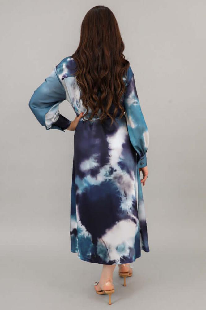 Midi dress with a tie at the waist, embellished with fringe and crystals المقاس:(L - 40)