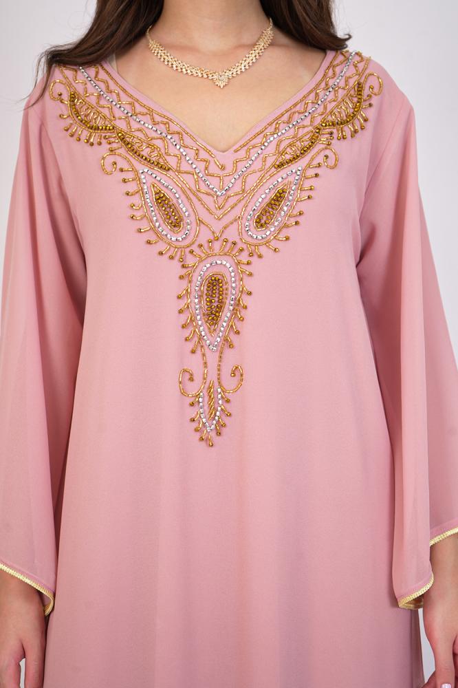 Maxi jalabiya with a collar decorated with stones المقاس:(M)