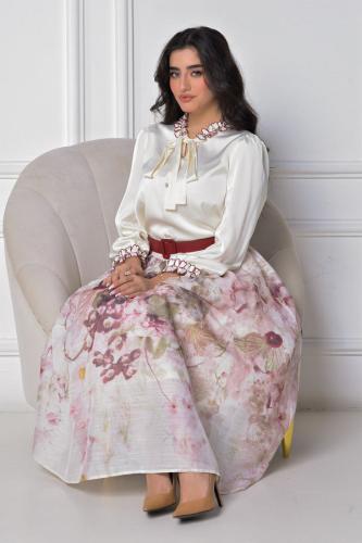 Elegant floral blouse and skirt set المقاس:(L)