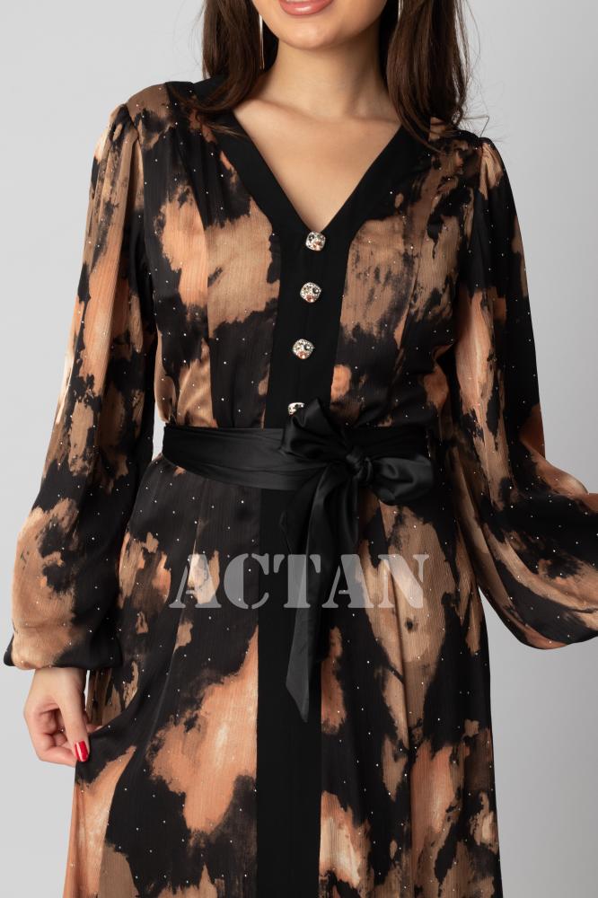 Brown long chiffon cloche dress المقاس:(M - 38)