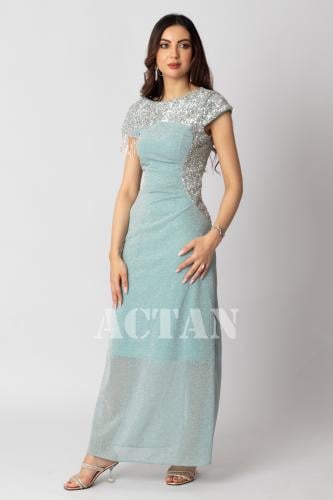 Blue sequin maxi dress المقاس:(S - 36)