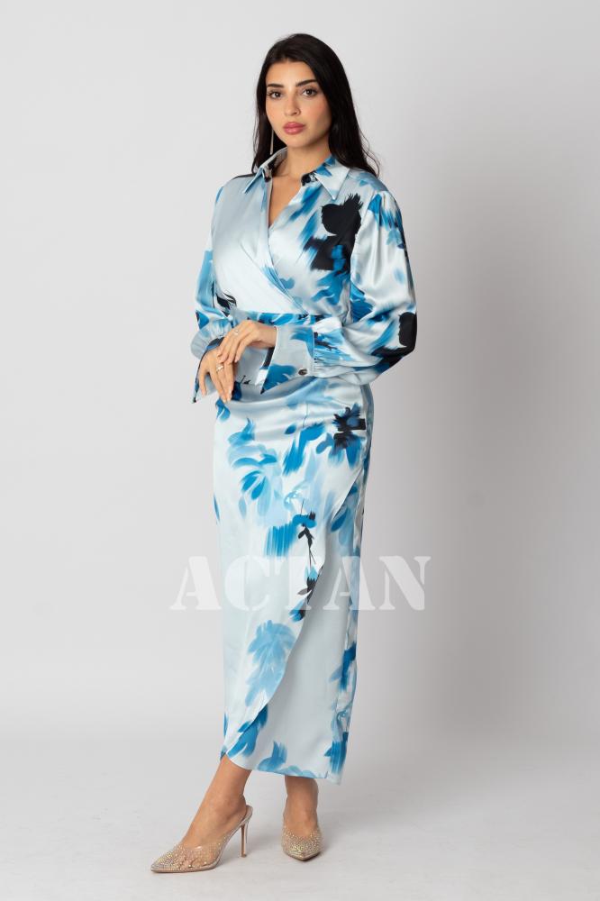 Draped floral midi dress المقاس:(S - 36)