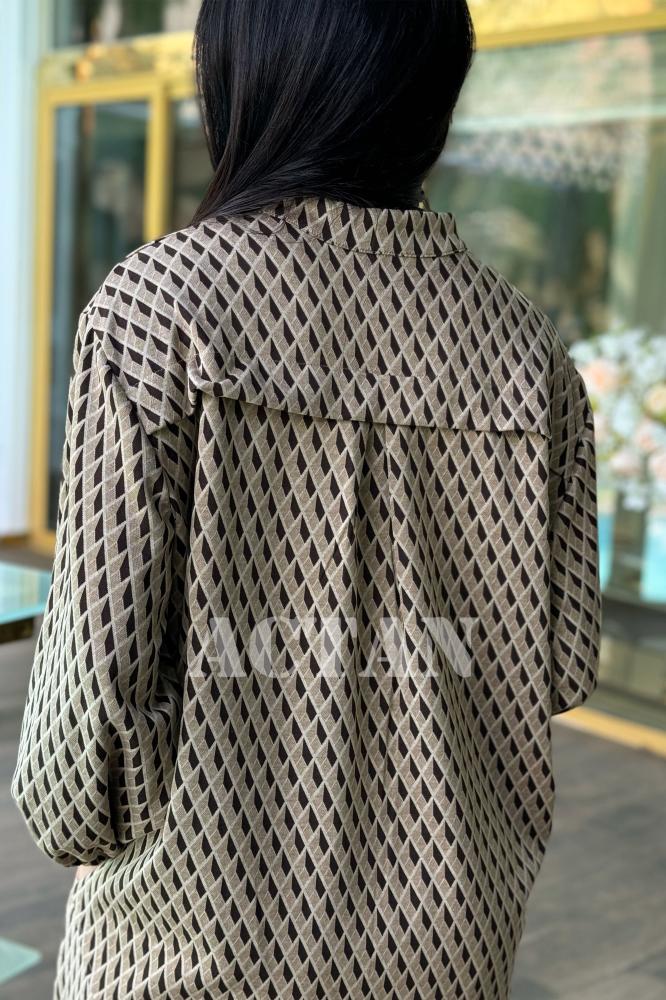 Abstract Print Blouse and Wide Leg Pants Set المقاس:(L - 40)