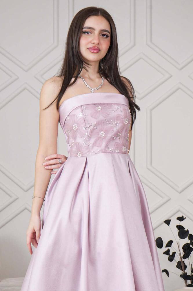 Pink floral midi top dress المقاس:(L)
