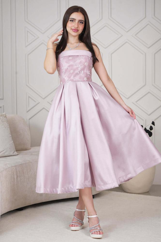 Pink floral midi top dress المقاس:(L)