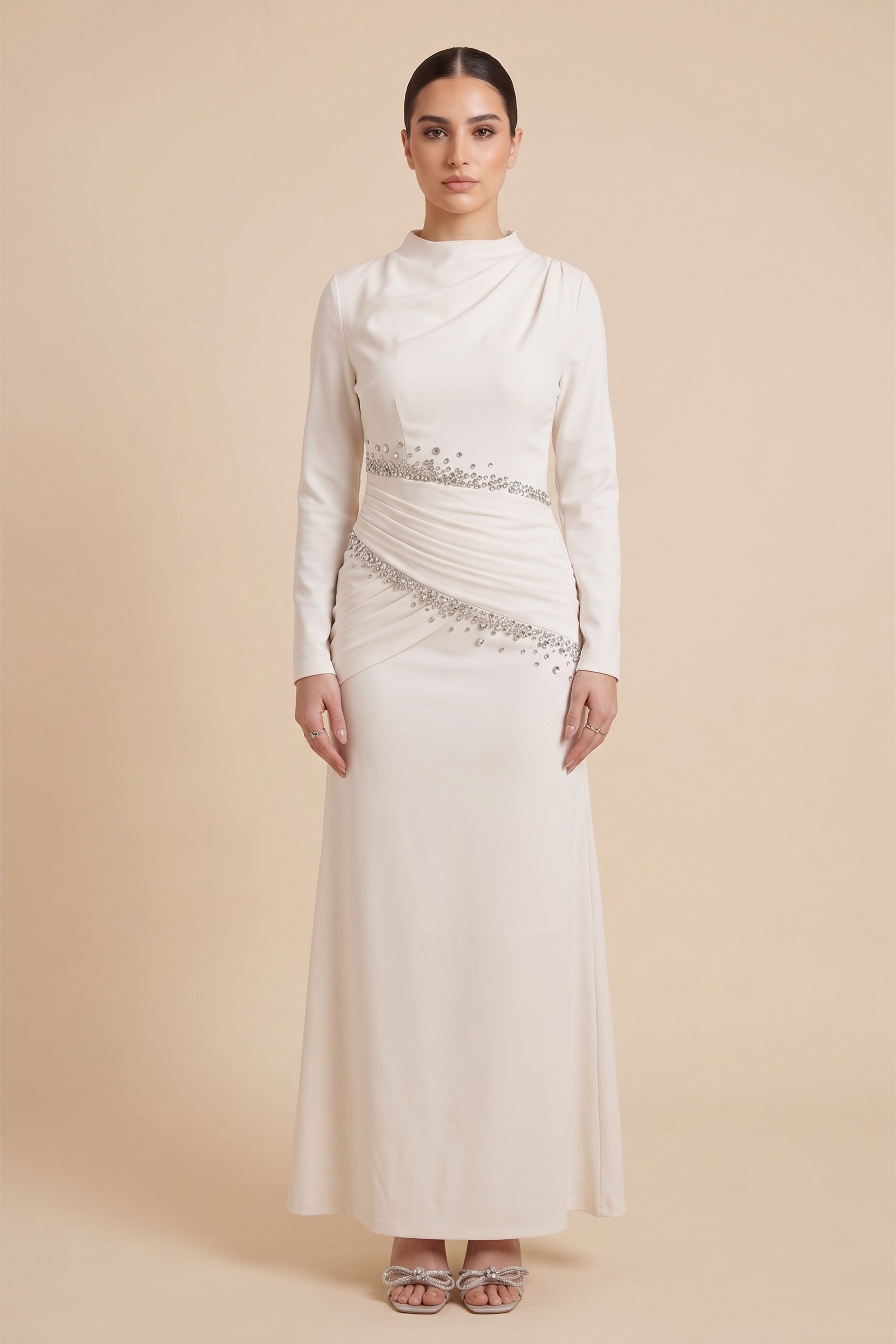 chinese dress ladies Beige Halter Neck Pleated Maxi Dress – Maison-B-More Global Store