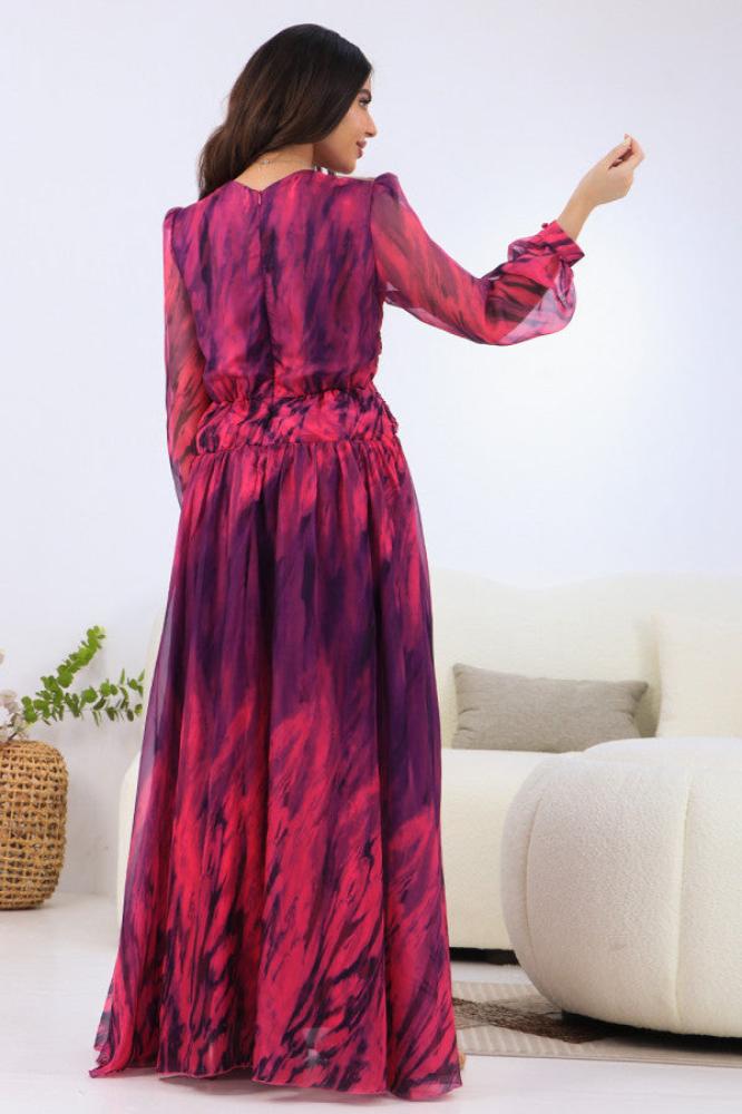 Fuchsia Ruffle Wavy Maxi Dress المقاس:(L - 40)