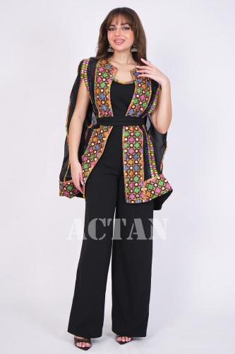 Jumpsuit with embroidered cape المقاس:(M)