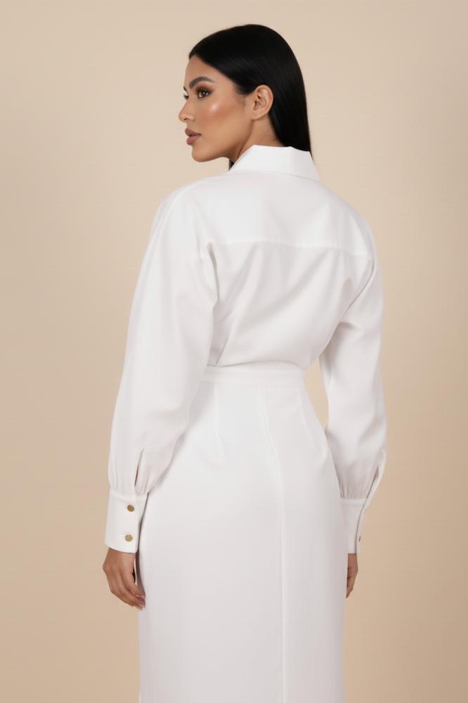 White midi wrap dress المقاس:(M)