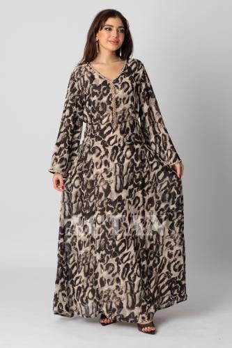 Long leopard print jalabiya المقاس:(M - 38)