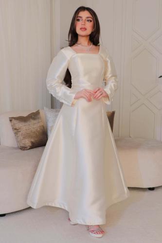 Classic beige crystal embellished maxi dress المقاس:(L)