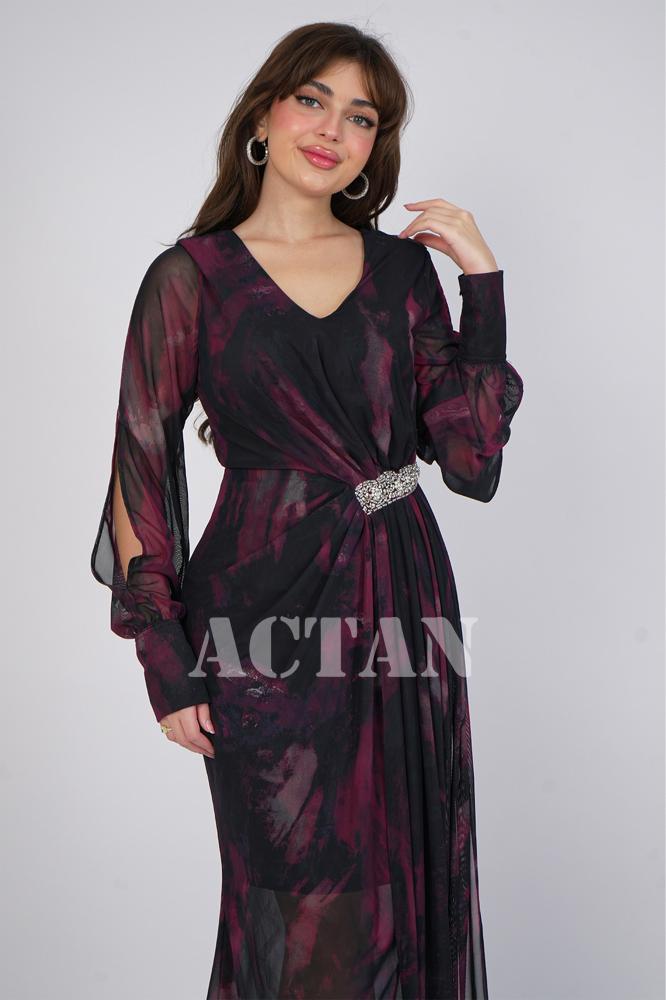 Burgundy Side Split Maxi Dress المقاس:(M - 38)