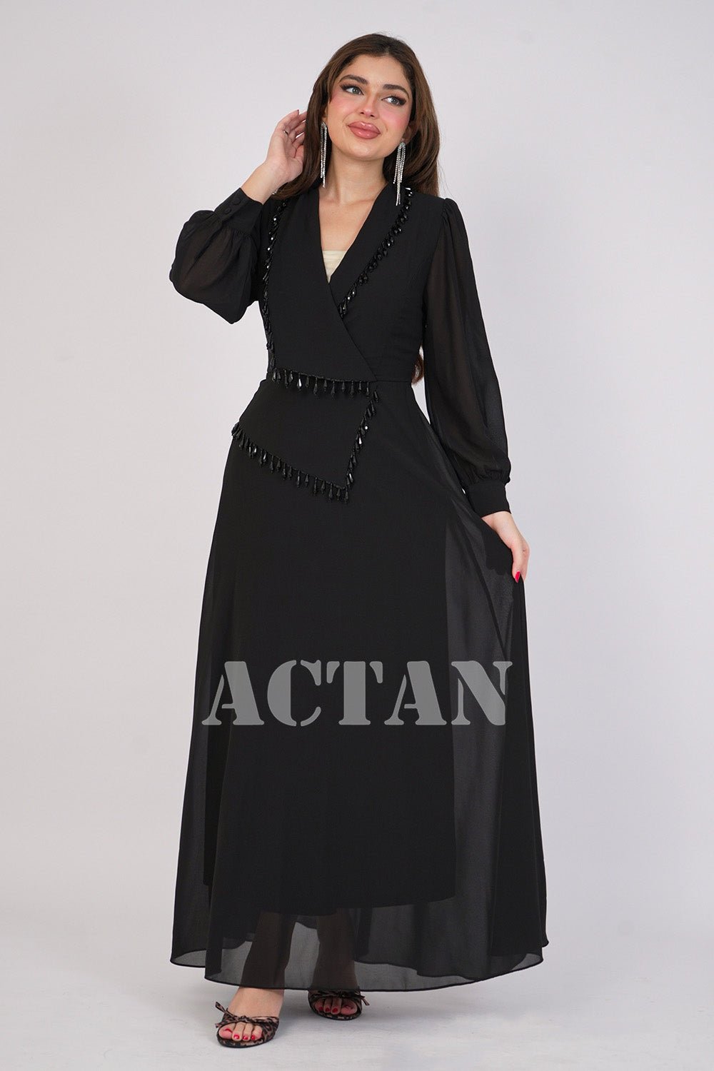Long black fringed dress