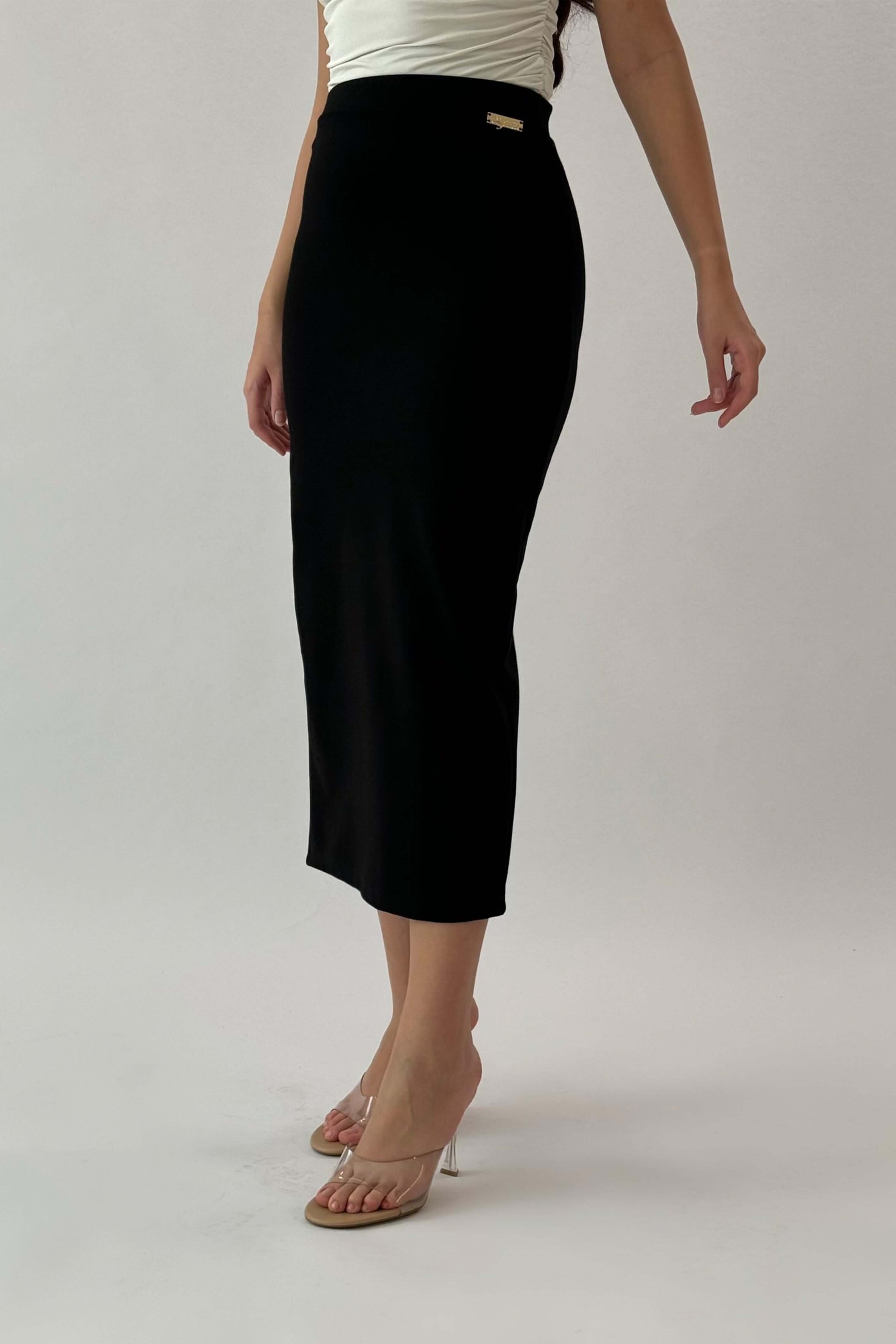 Black midi skirt with a slim fit