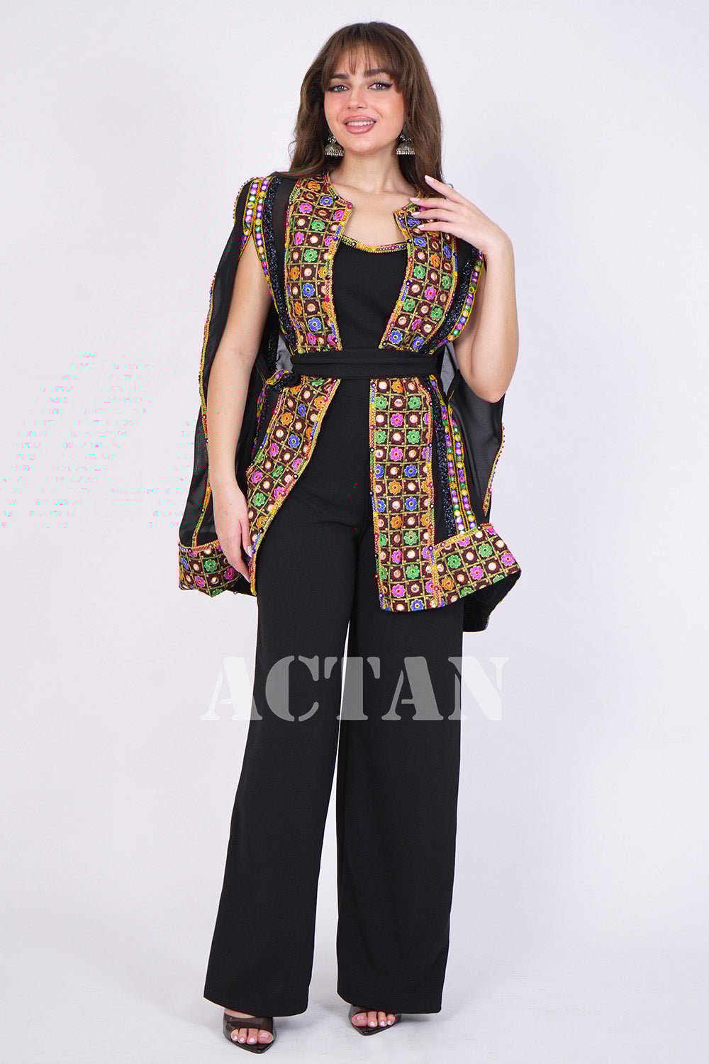 Jumpsuit with embroidered cape