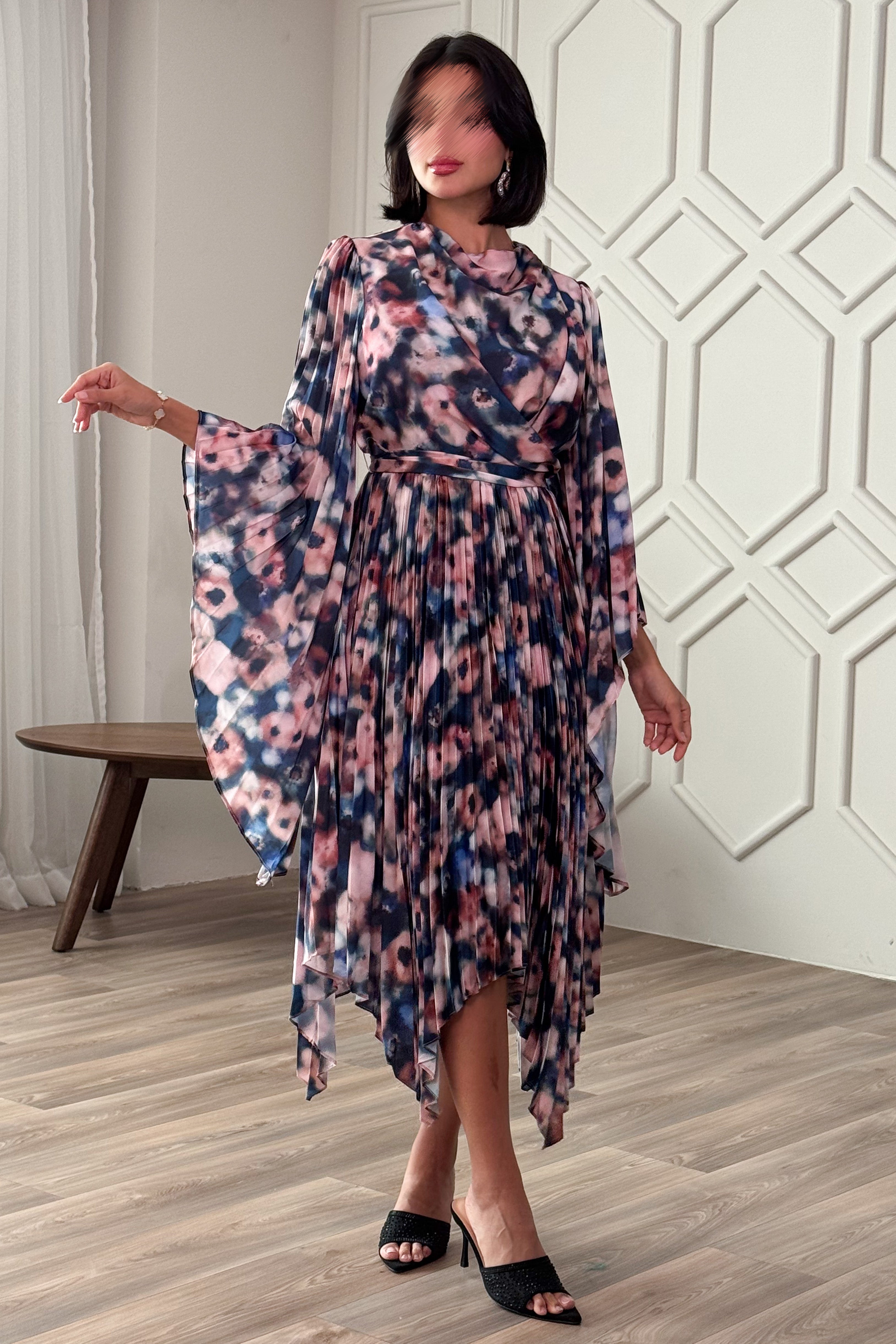 Floral pleated midi dress